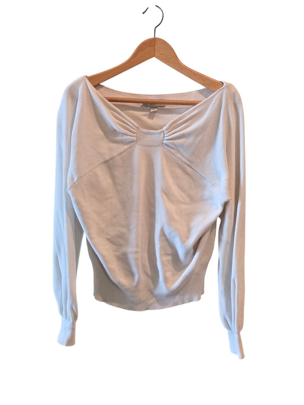 💜 BURBERRY Vintage Sweetheart Neckline Cream Sweater Cotton Off The Shoulder
